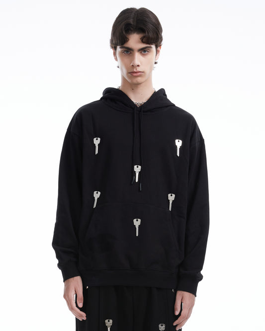 Black metallic key heavyweight cotton Hoodie