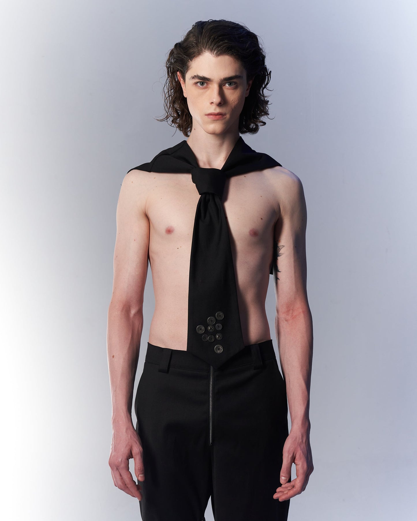 Black necktie metal button collar