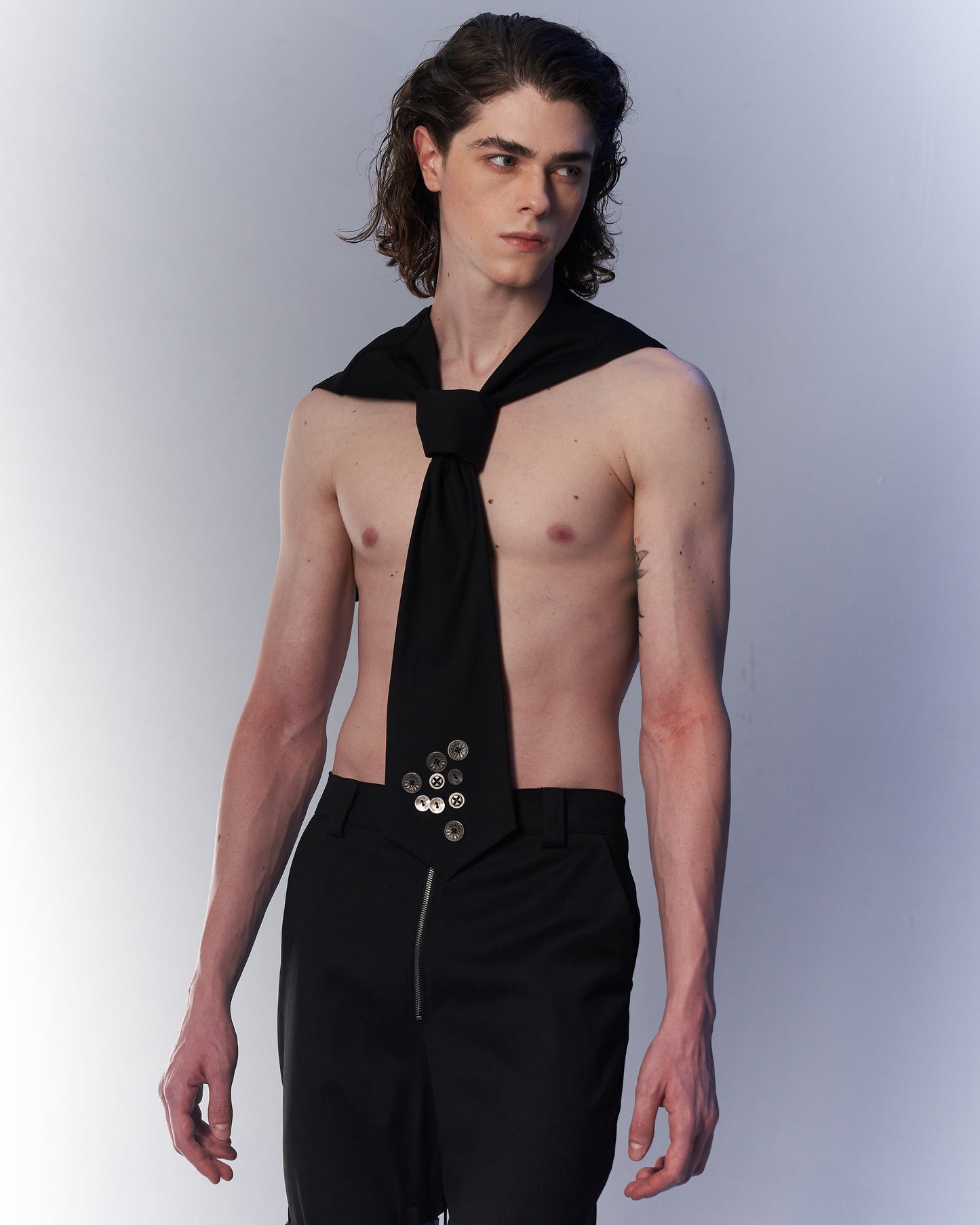 Black necktie metal button collar