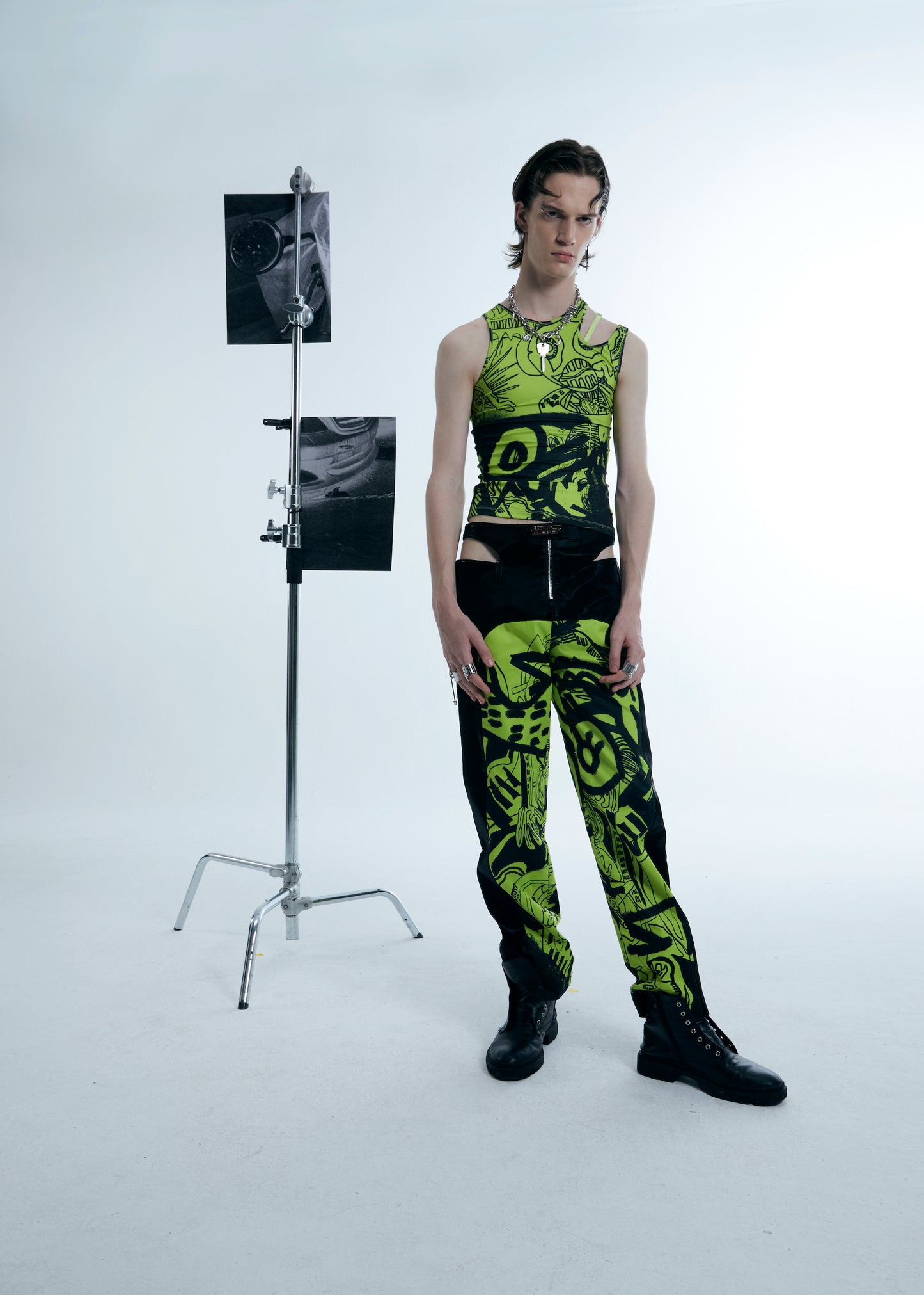 Neon graffiti cutout tank vest