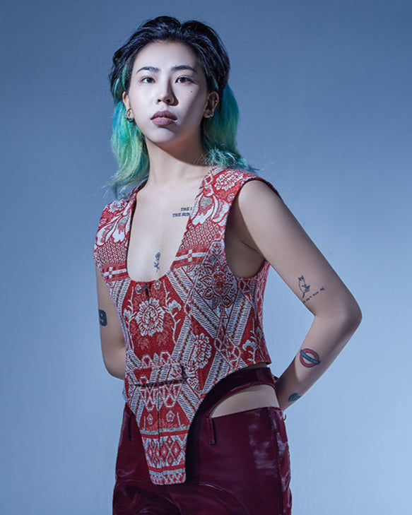 Upcycled red blanket racing unisex vest
