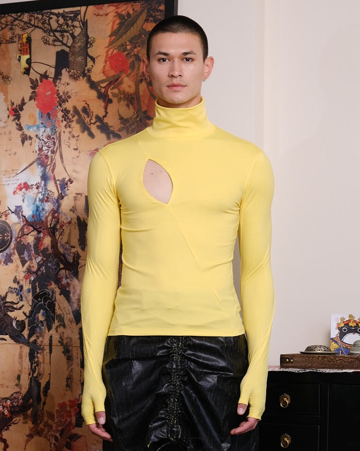 Yellow cutout long sleeve top