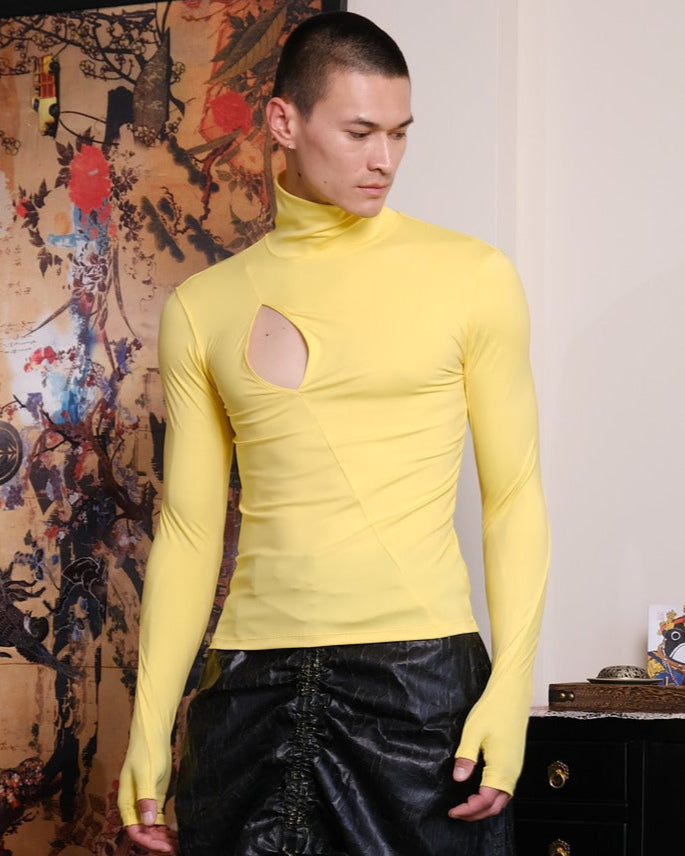Yellow cutout long sleeve top