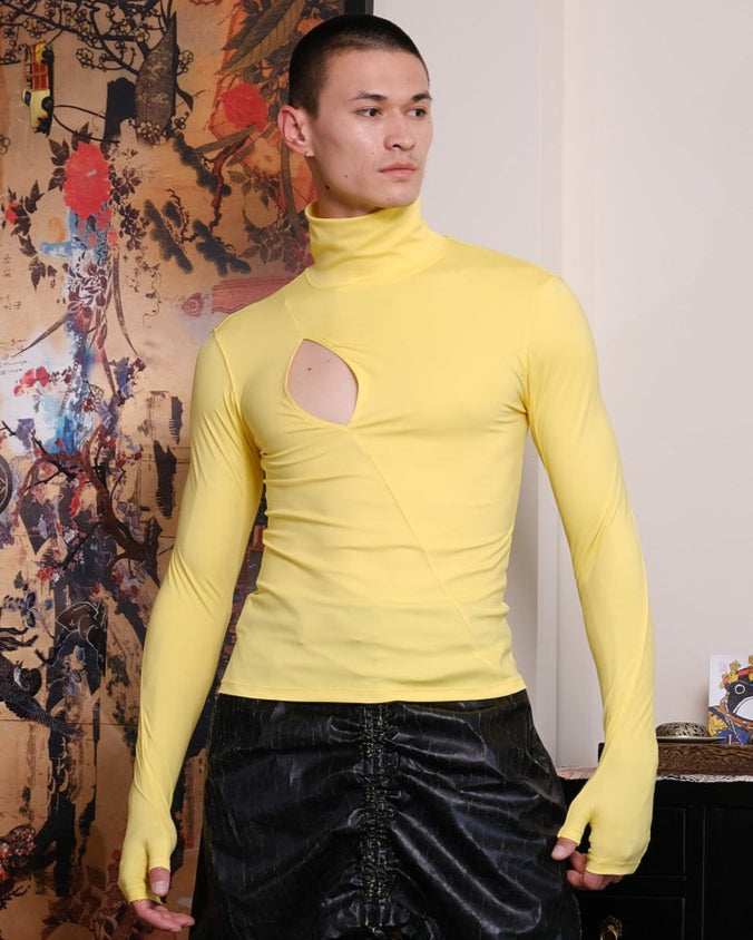 Yellow cutout long sleeve top