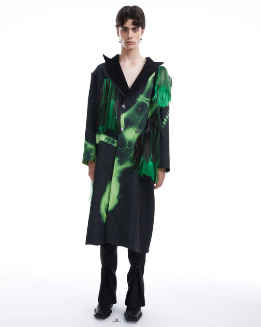Black green X-RAY double-breast coat