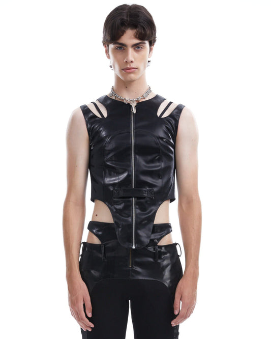 Metallic leather cutout vest