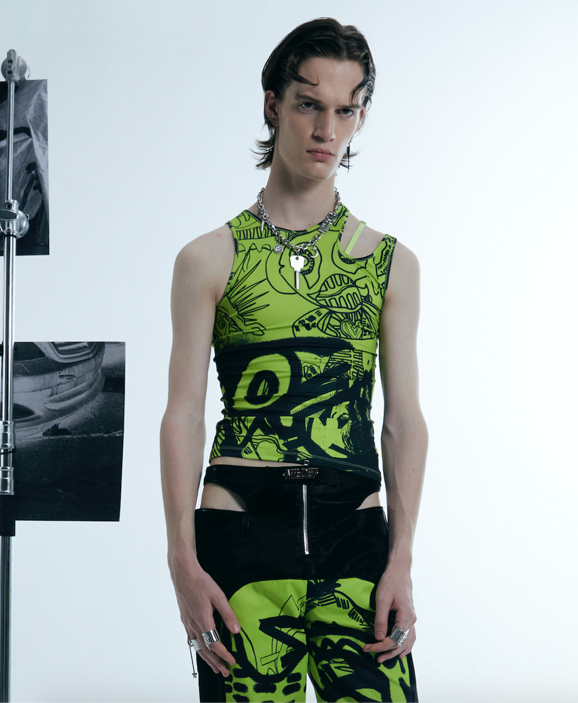 Neon graffiti cutout tank vest