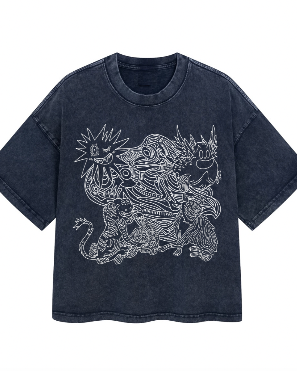 Mythical creatures lines Navy crop T-shirt