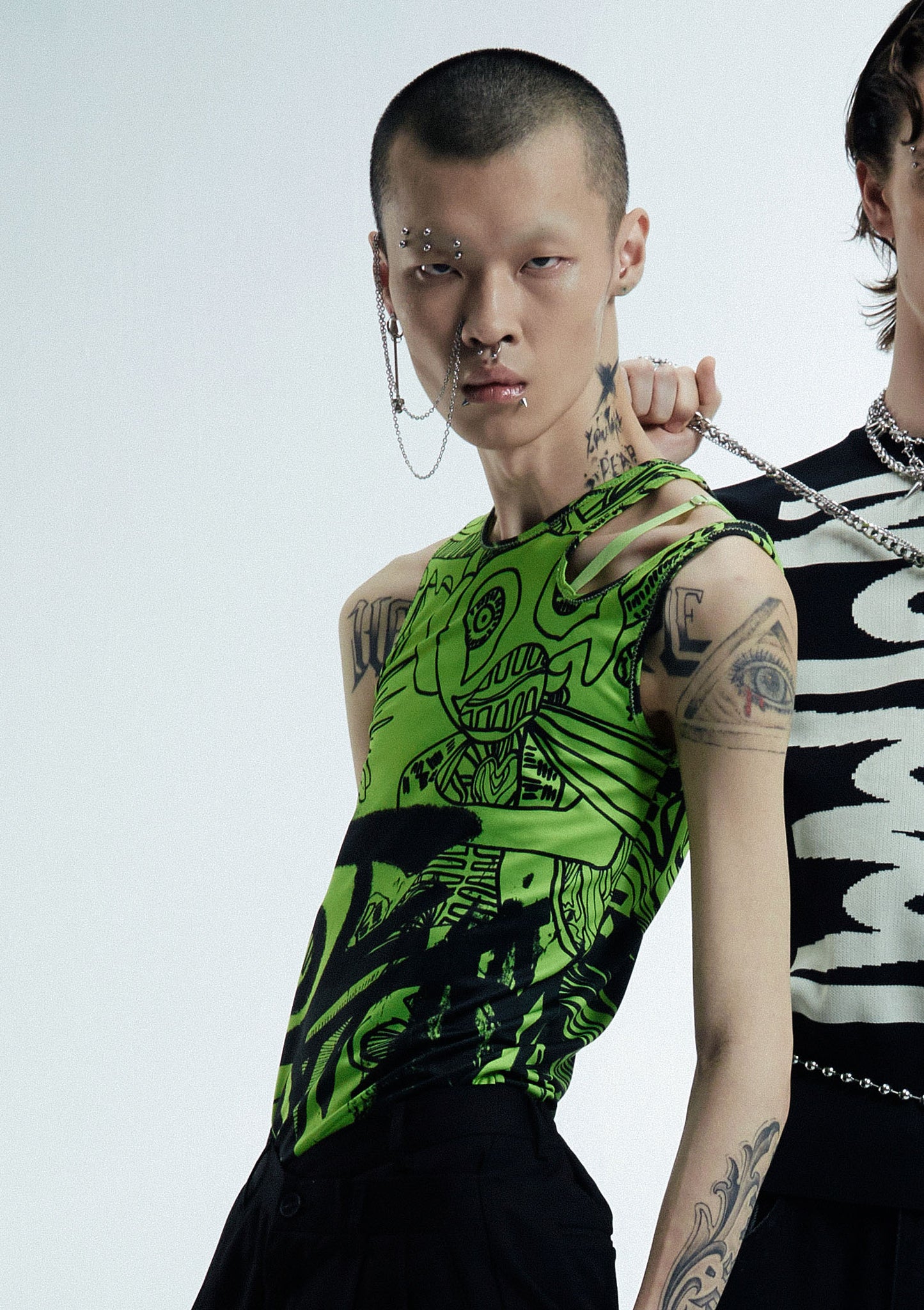 Neon graffiti cutout tank vest
