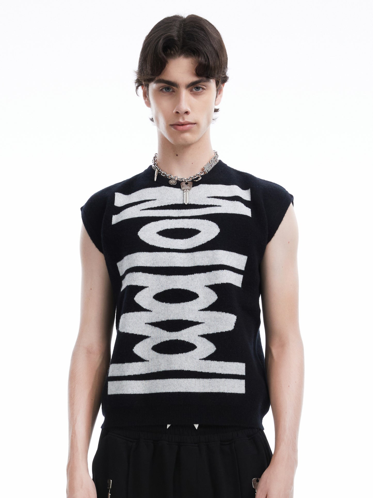 Black graphic wool vest