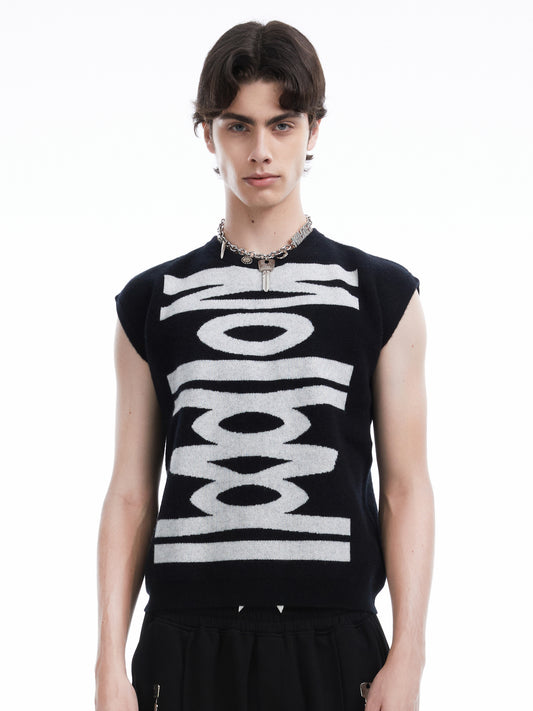 Black graphic wool vest