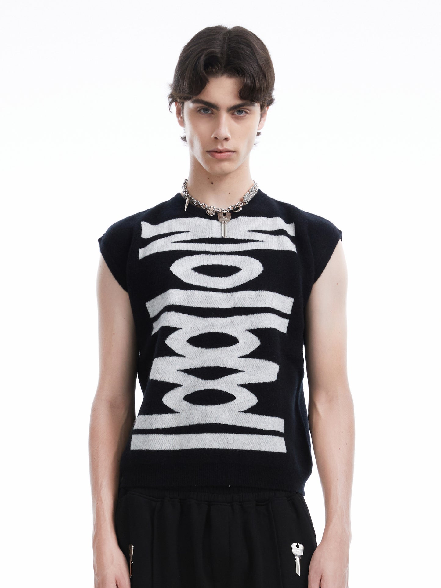 Black graphic wool vest