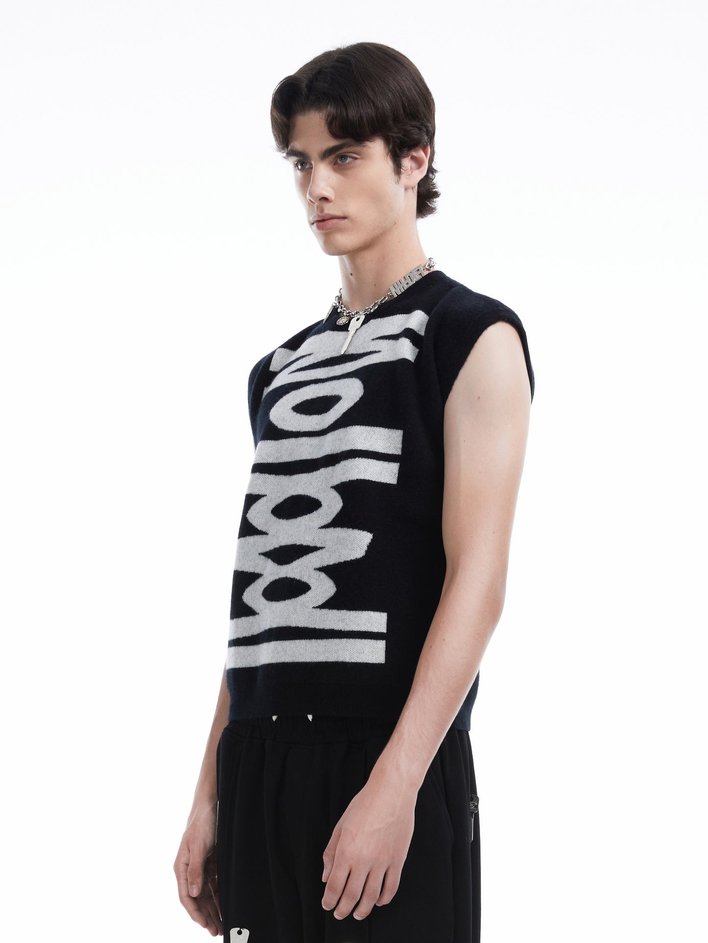 Black graphic wool vest