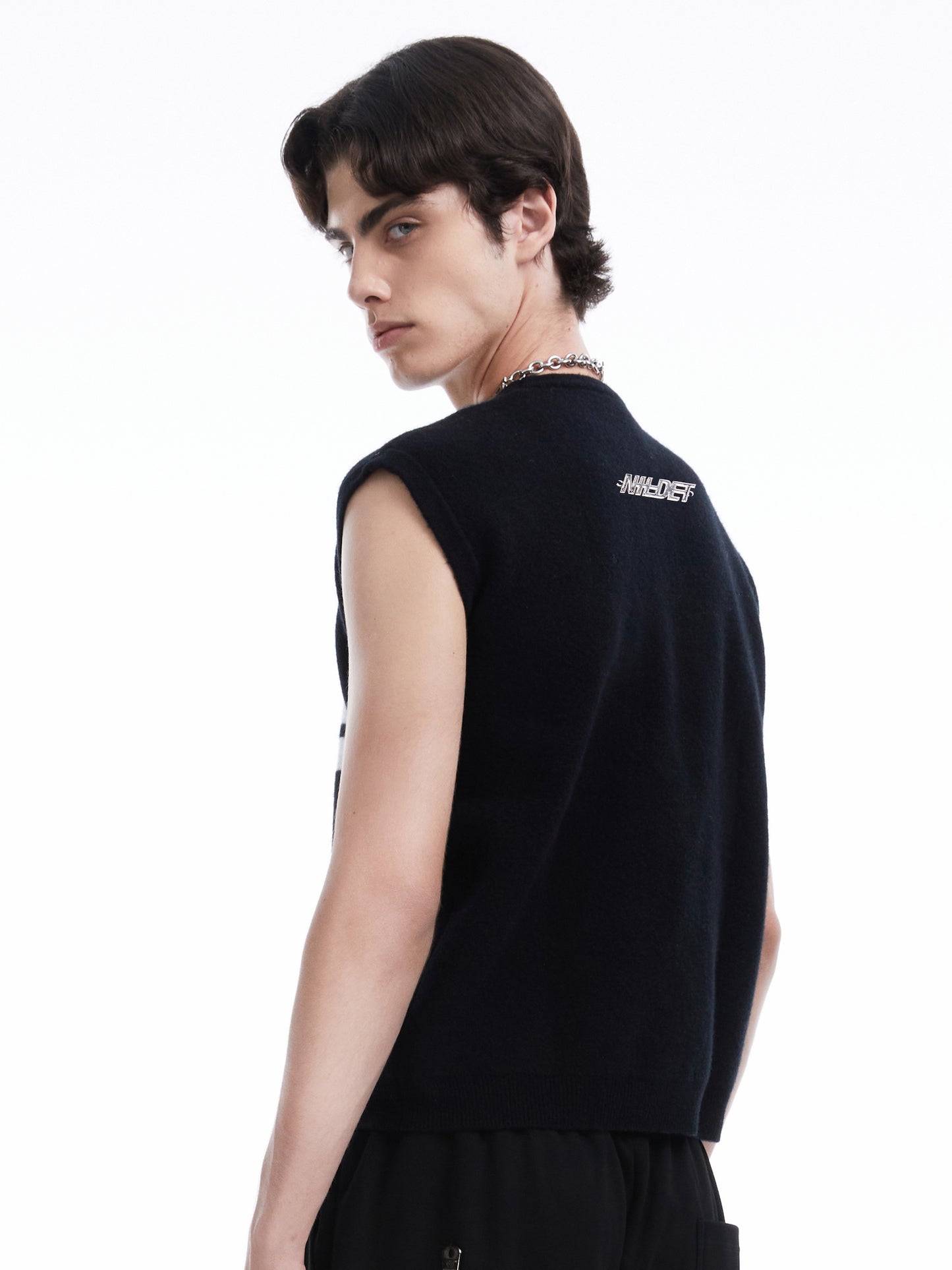 Black graphic wool vest