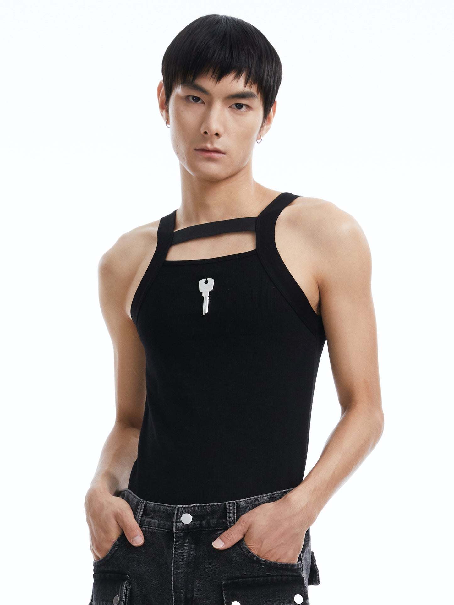 Black cut-out vest