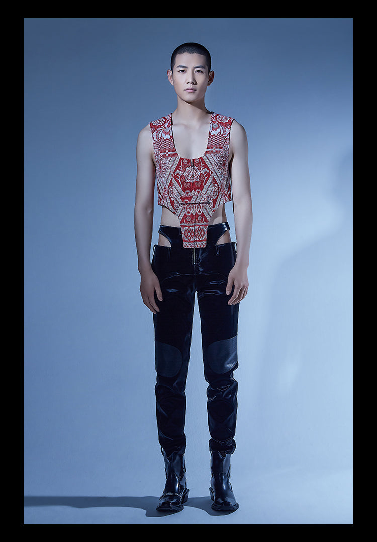 Upcycled red blanket racing unisex vest
