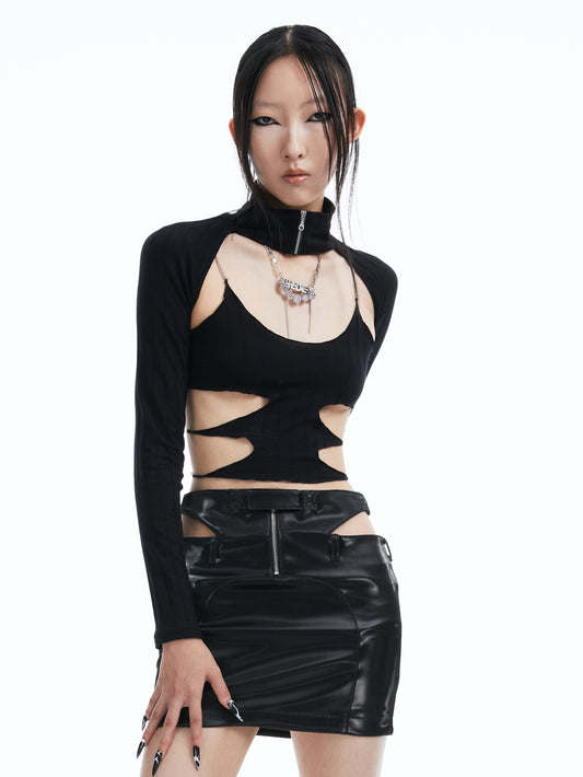 Moth knit cutout slim top with chain