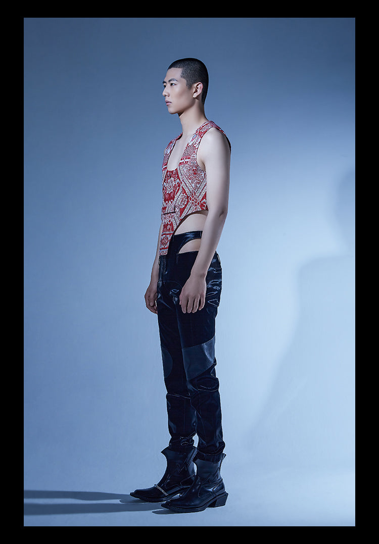 Upcycled red blanket racing unisex vest