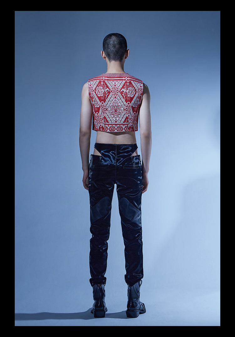 Upcycled red blanket racing unisex vest