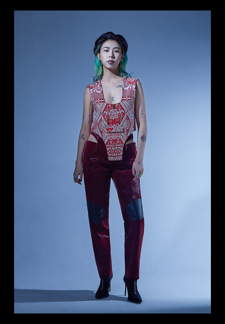 Upcycled red blanket racing unisex vest