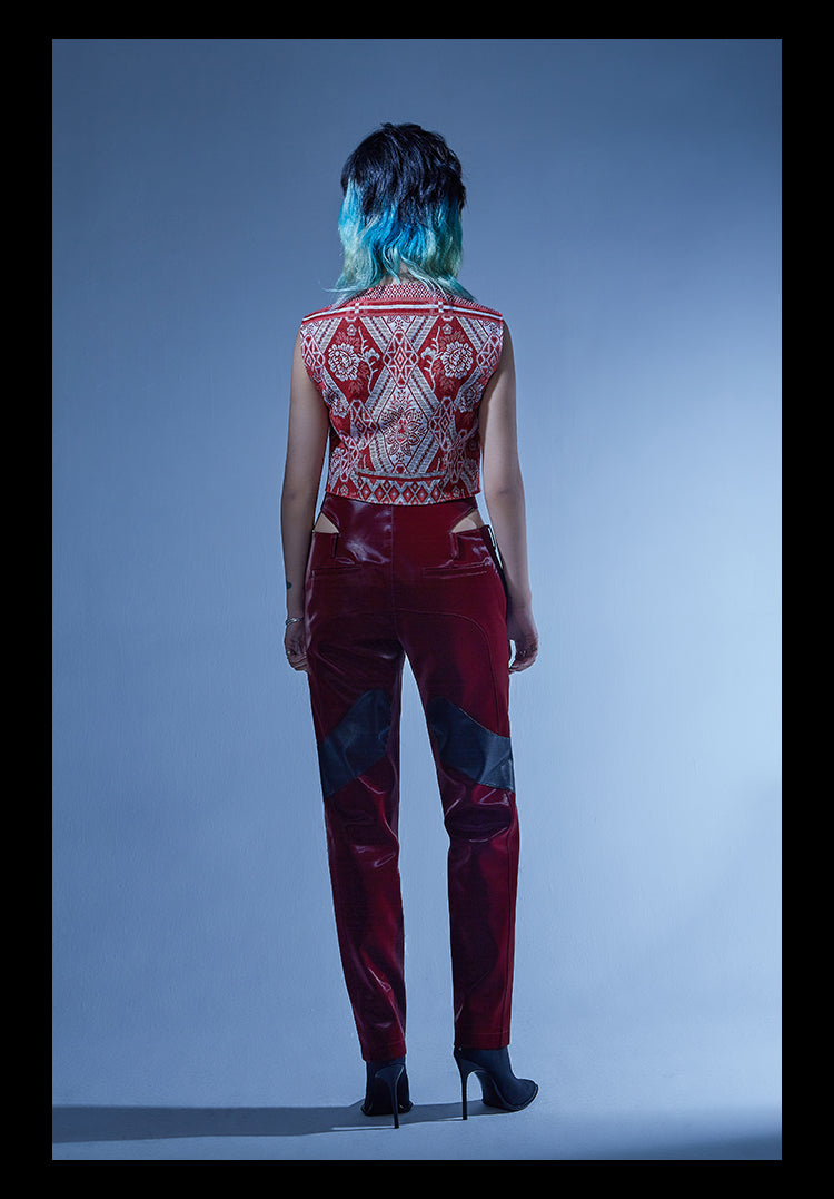 Upcycled red blanket racing unisex vest