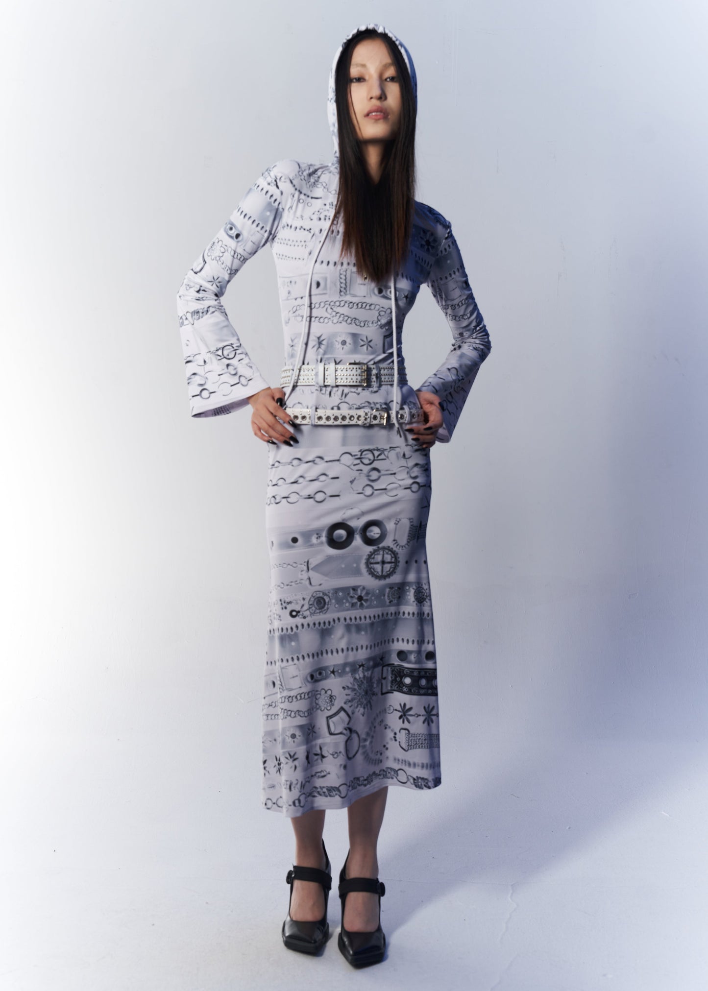 Belt Trompe l'oeil midi dress