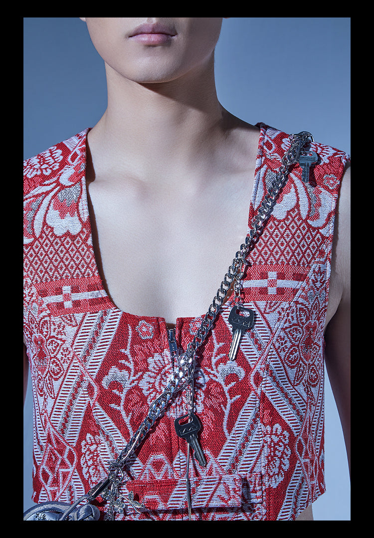 Upcycled red blanket racing unisex vest