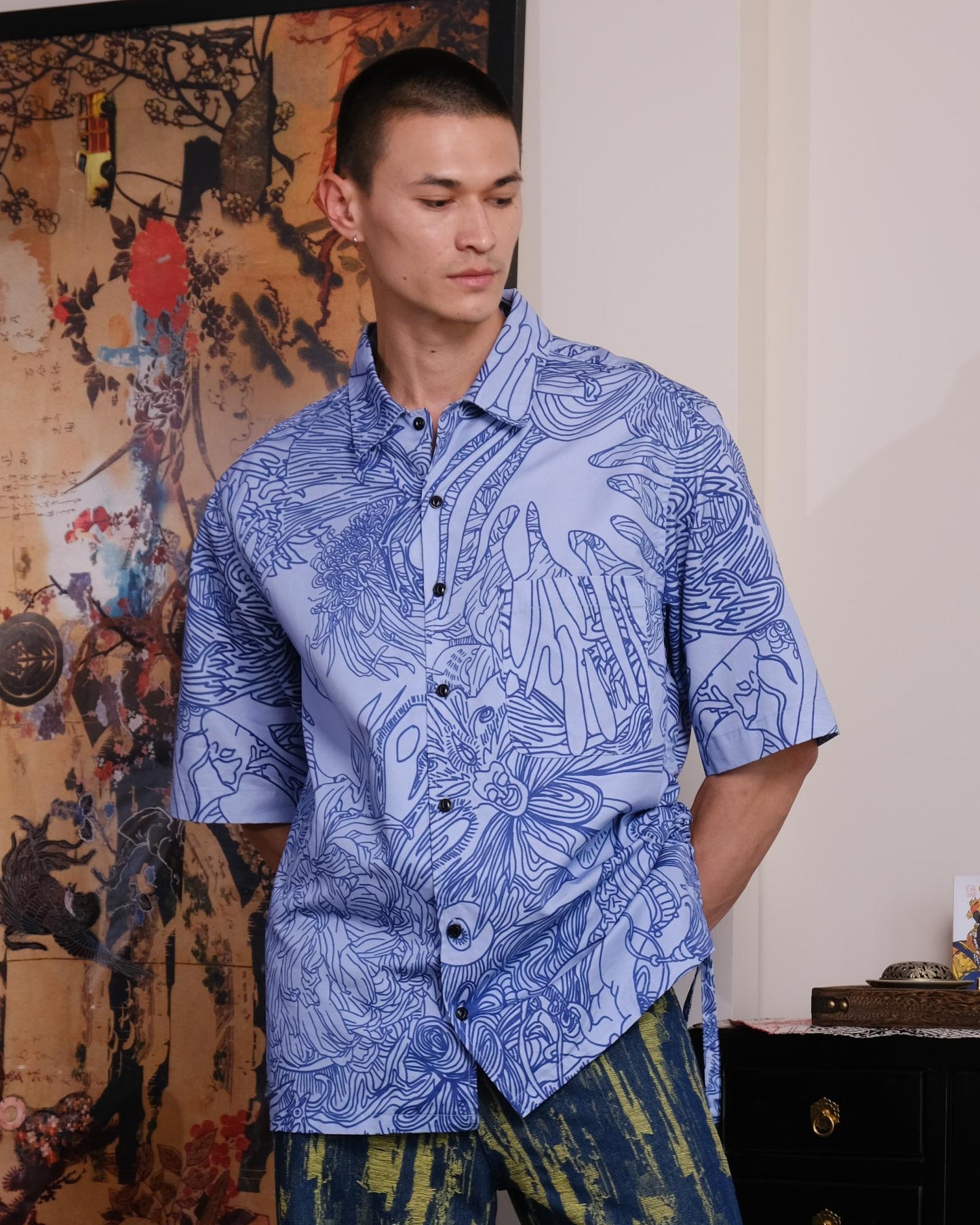 Cloud blue print cotton shirt