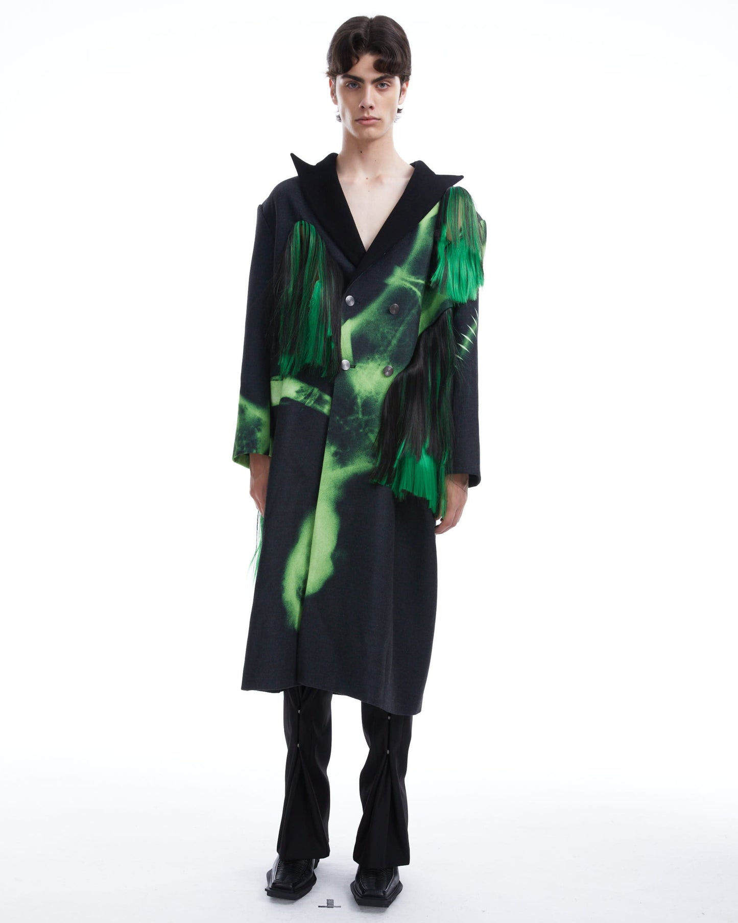 Black green X-RAY double-breast coat