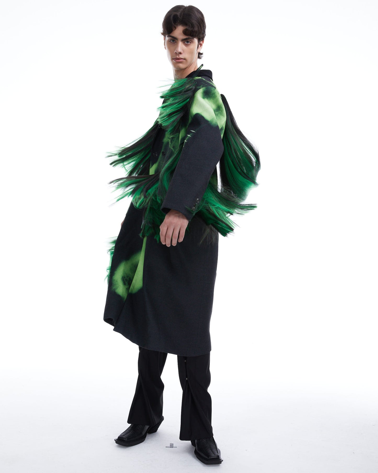 Black green X-RAY double-breast coat