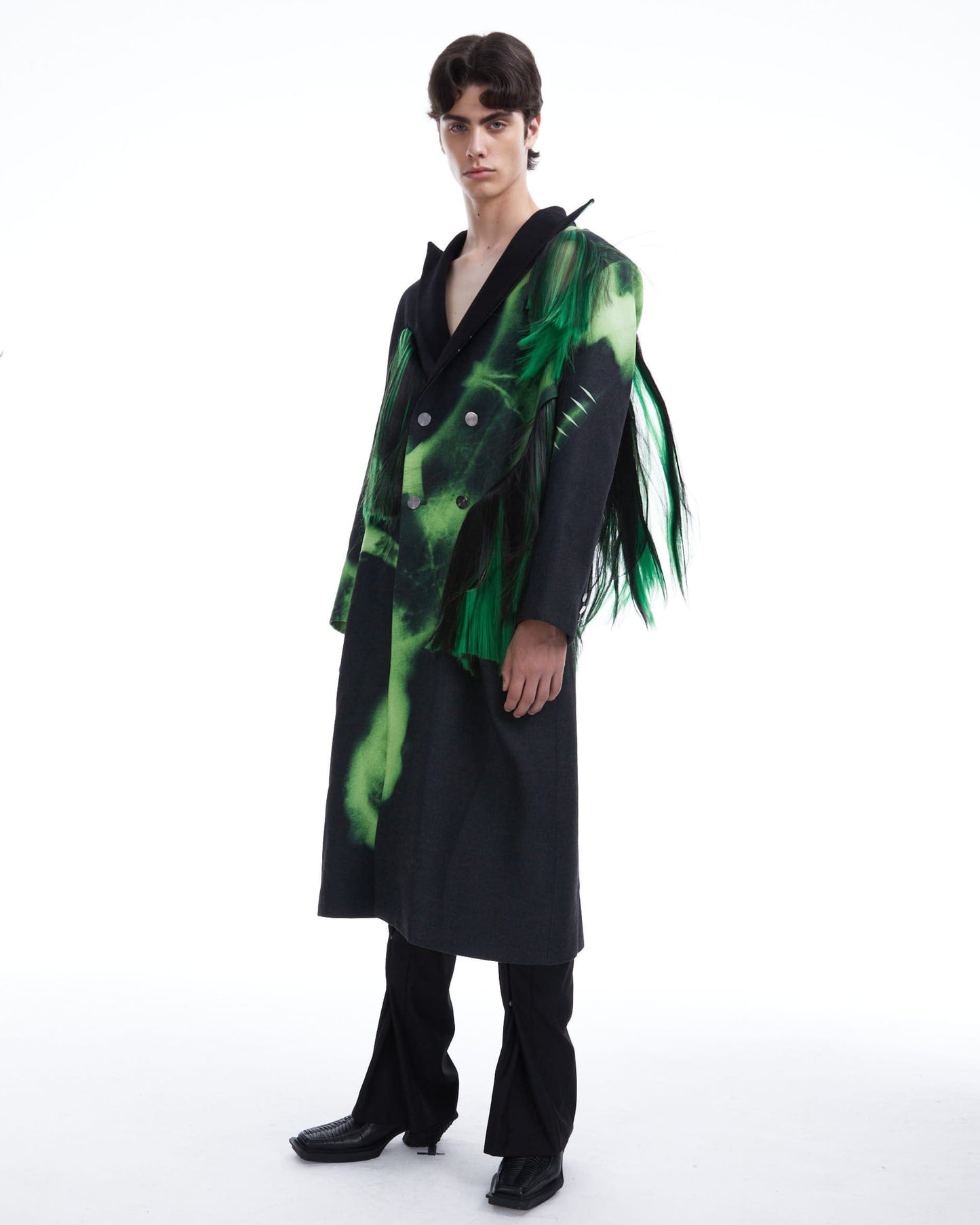 Black green X-RAY double-breast coat