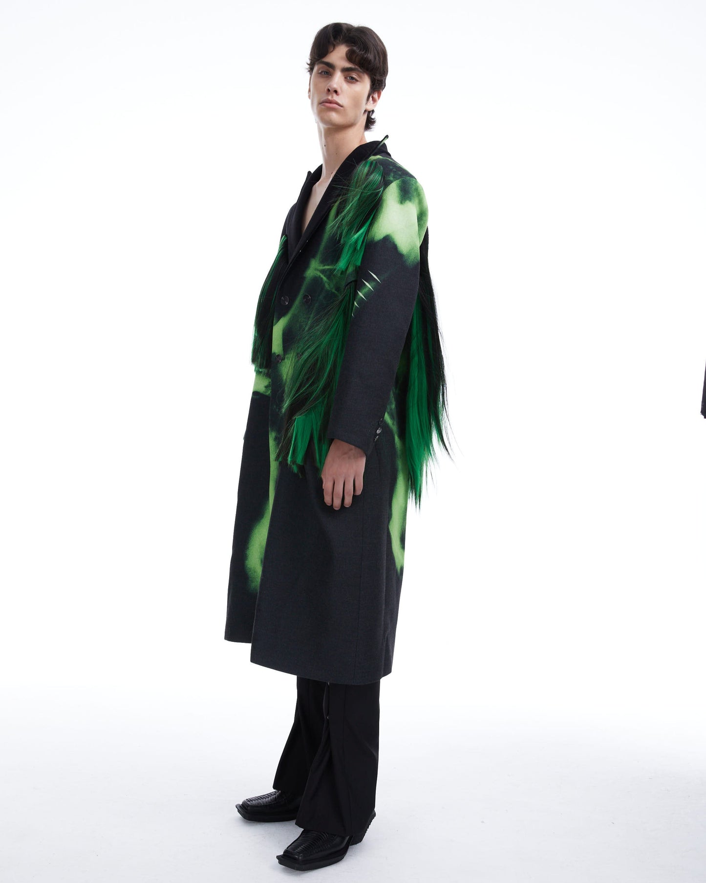 Black green X-RAY double-breast coat
