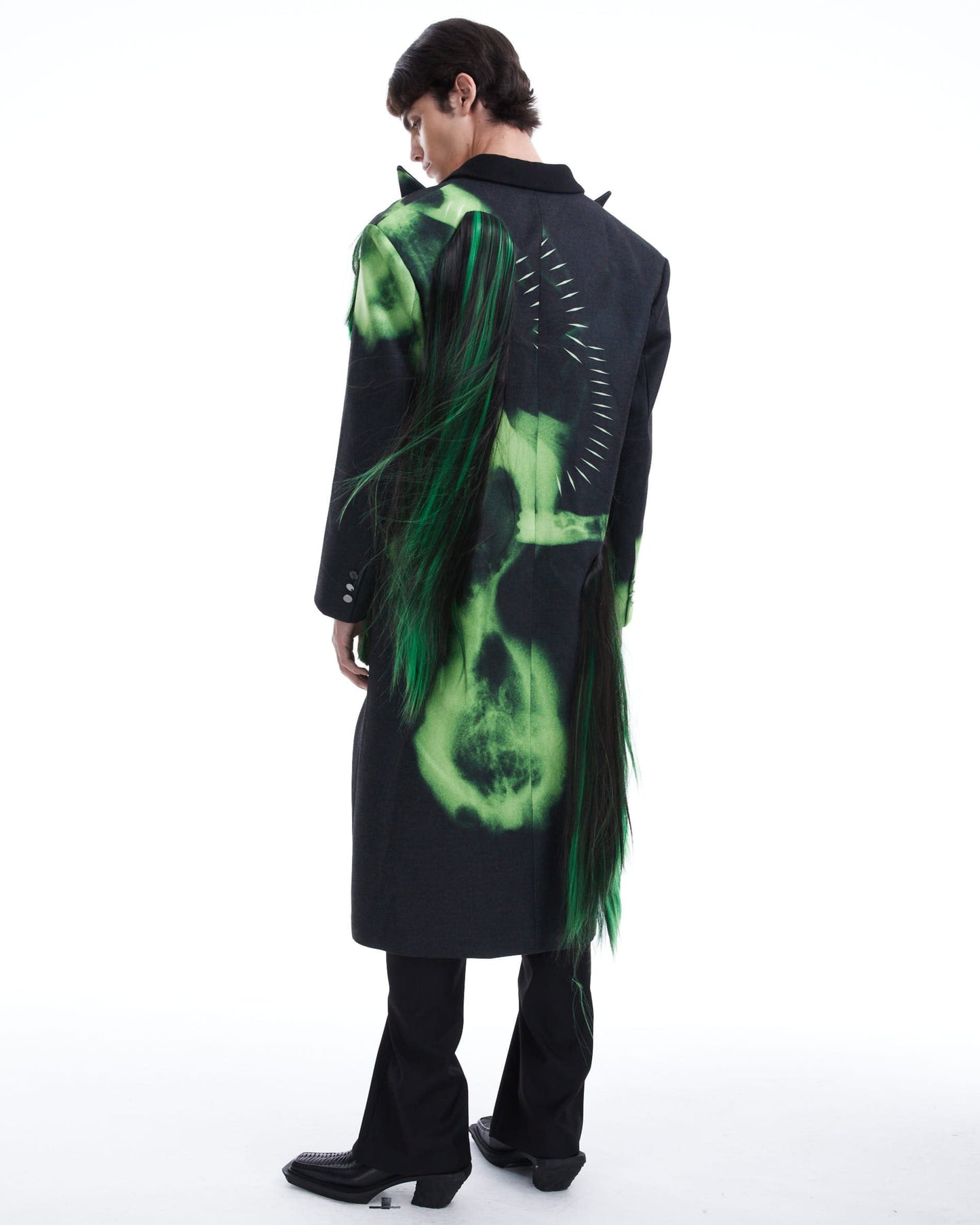 Black green X-RAY double-breast coat