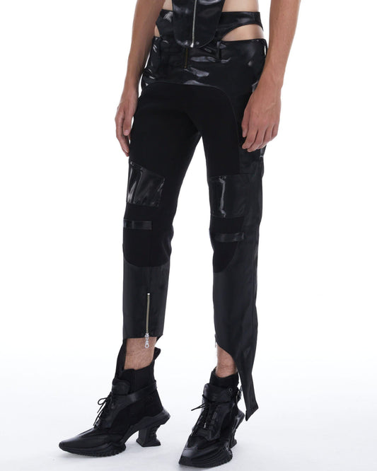 Metallic leather cutout trousers