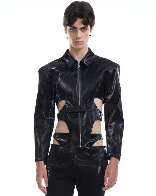 Metallic leather cutout jacket