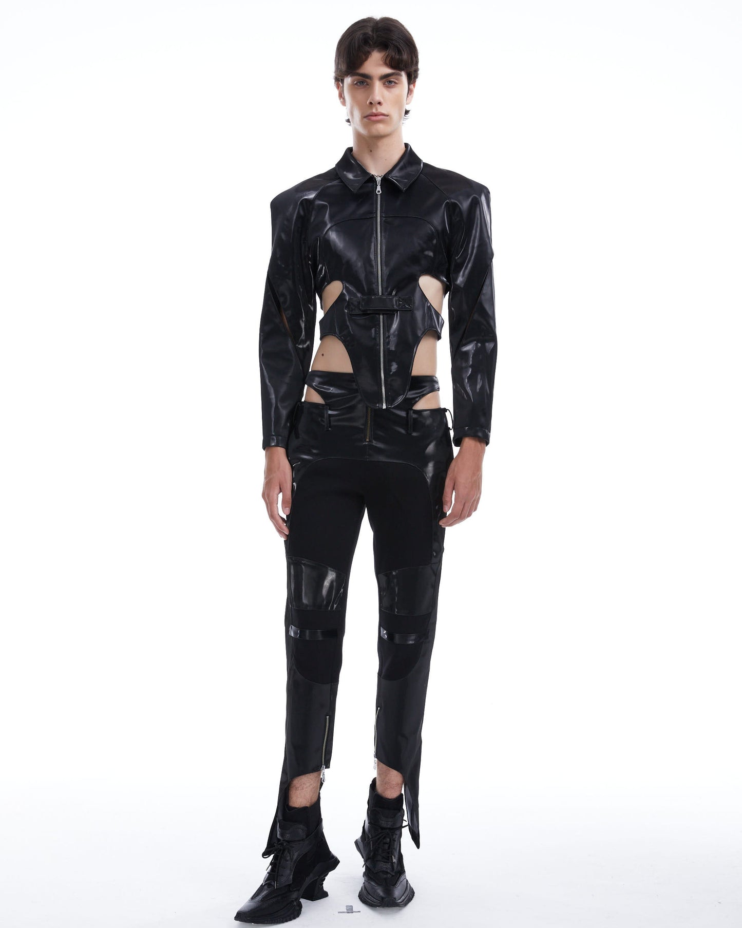 Metallic leather cutout jacket