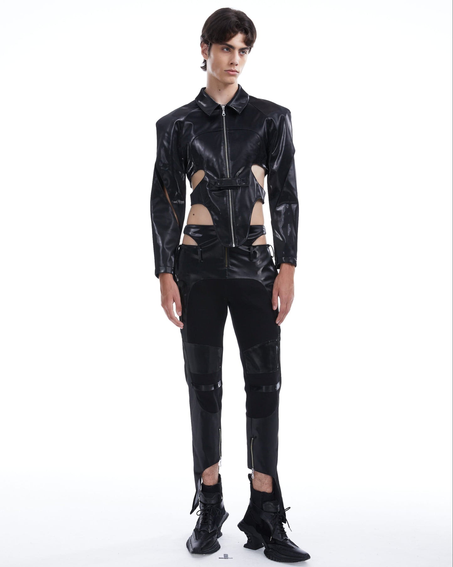 Metallic leather cutout jacket
