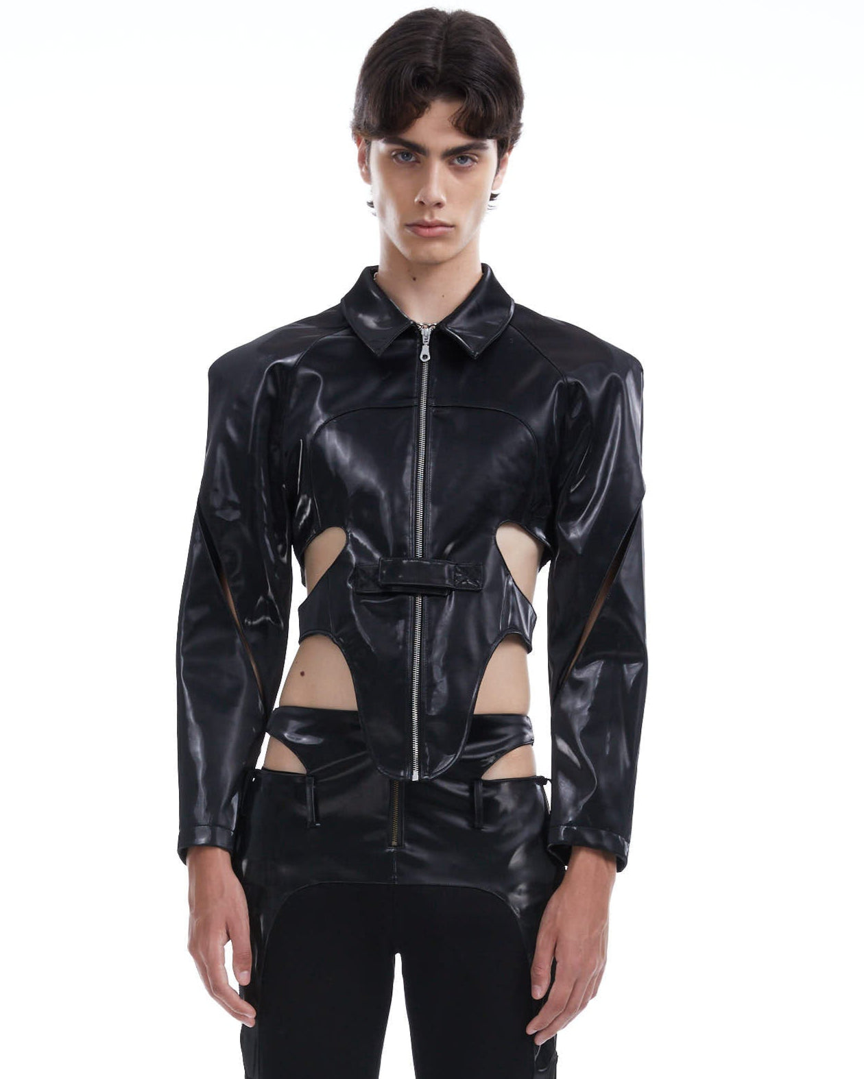 Metallic leather cutout jacket