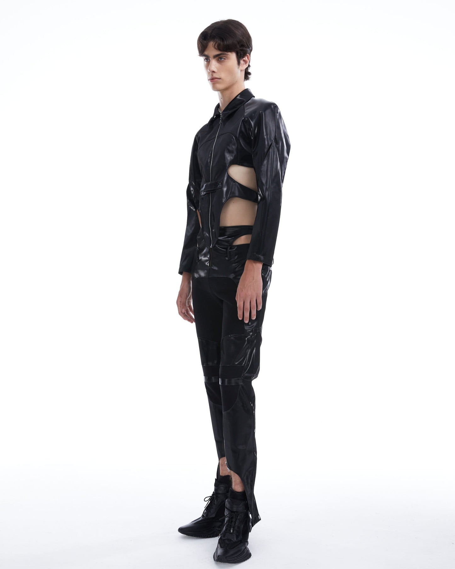 Metallic leather cutout jacket