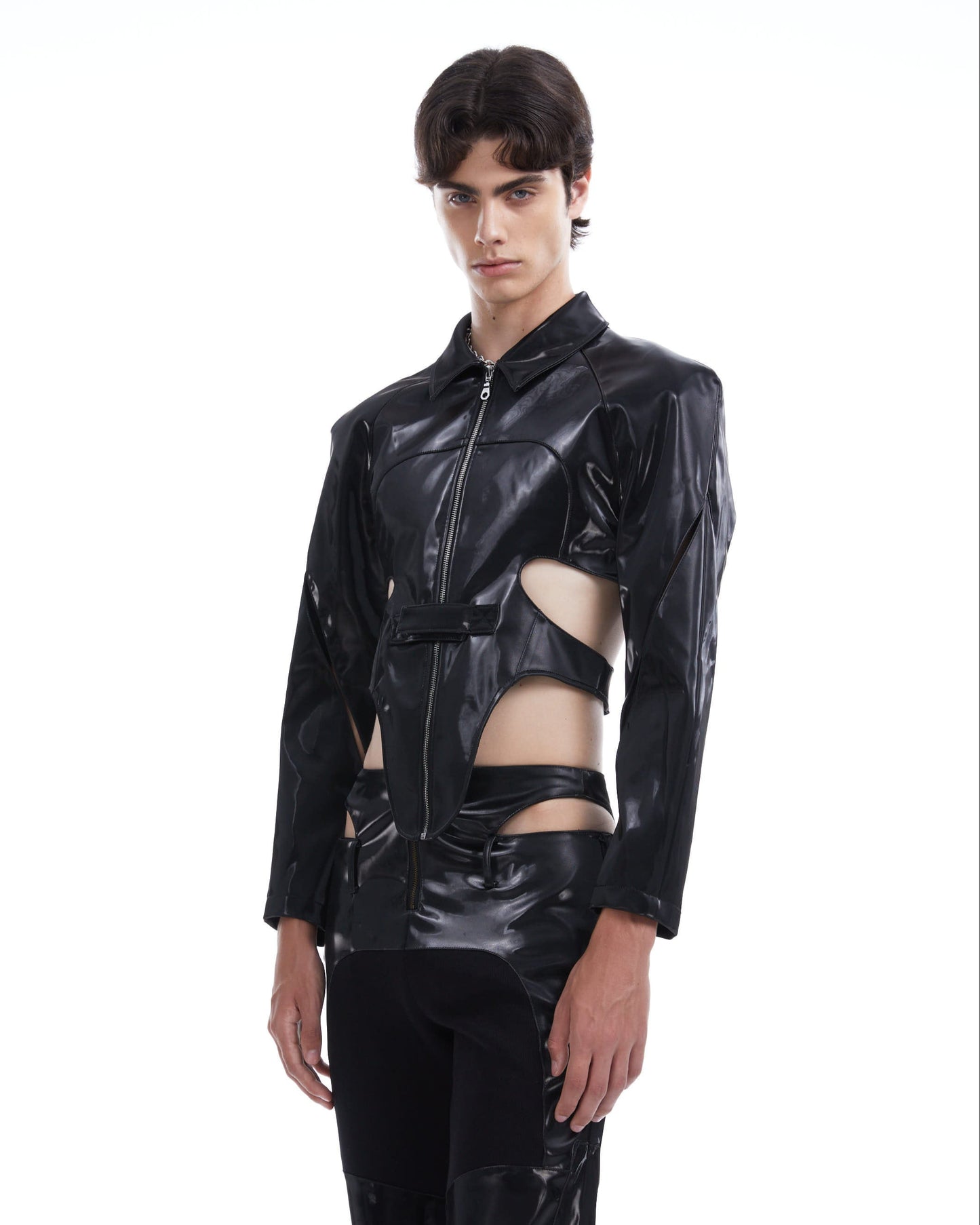 Metallic leather cutout jacket