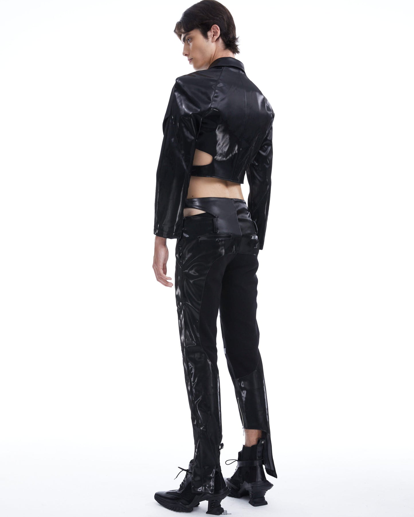 Metallic leather cutout jacket