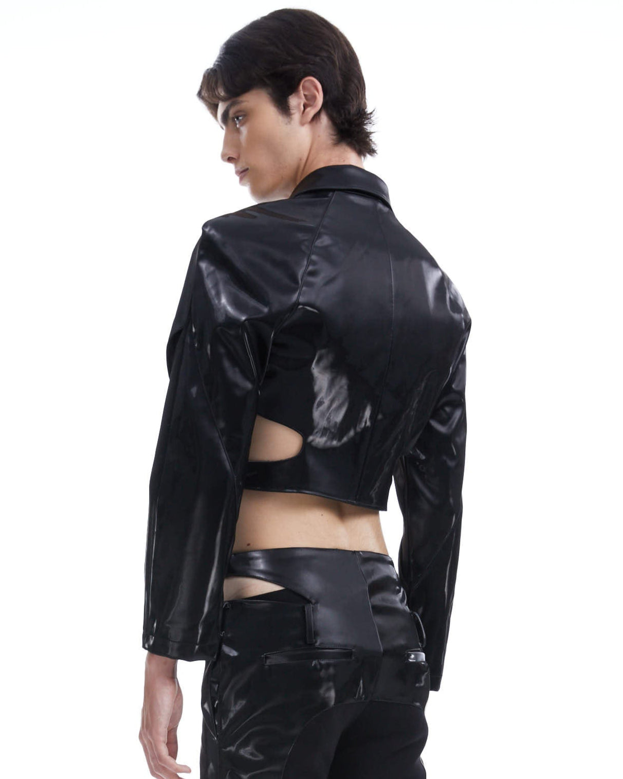 Metallic leather cutout jacket