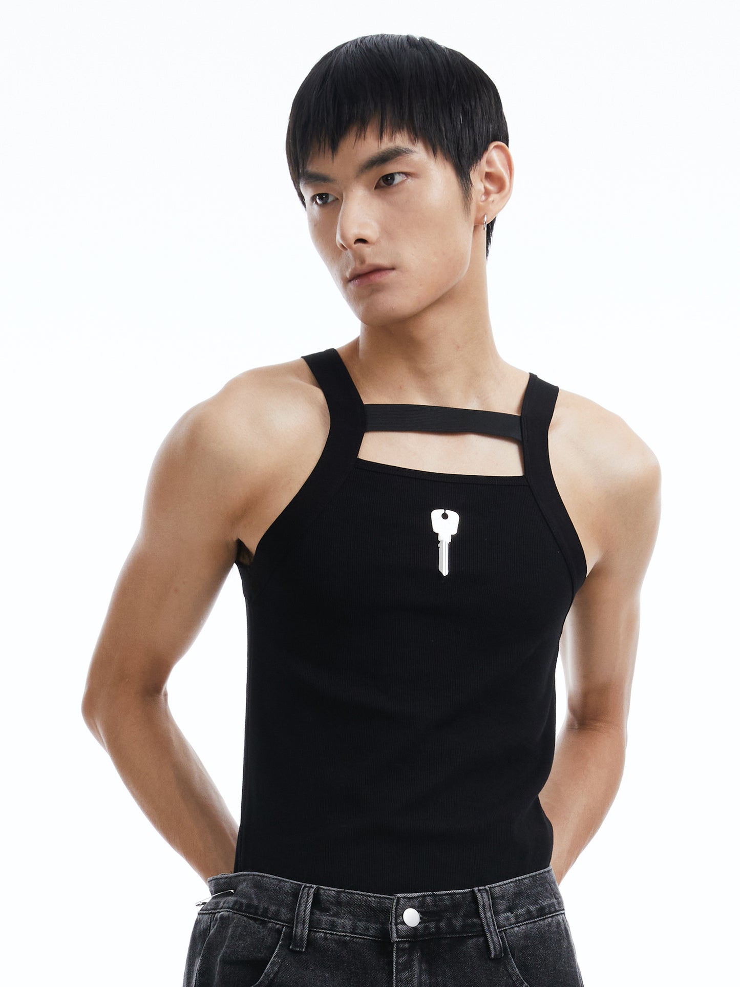 Black cut-out vest